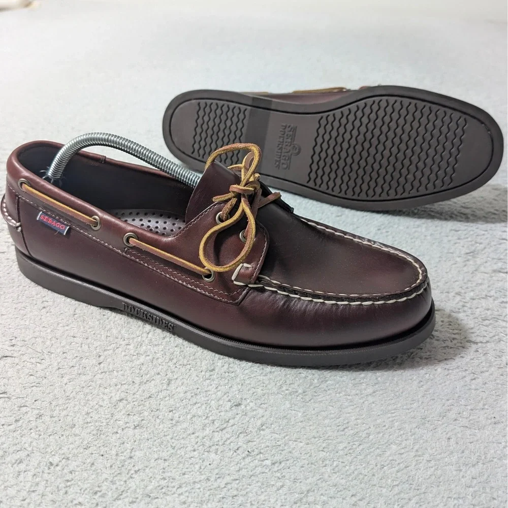 NEW! Sebago Dockside Portland Waxed Shoes Men 11.5‎ Brown Leather Loafer $200